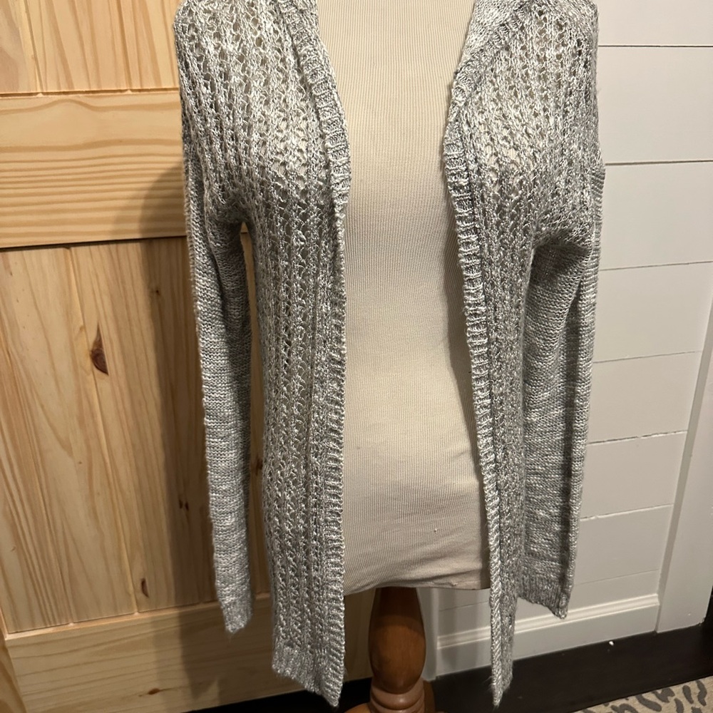 Gray Open-Front Knit Sweater